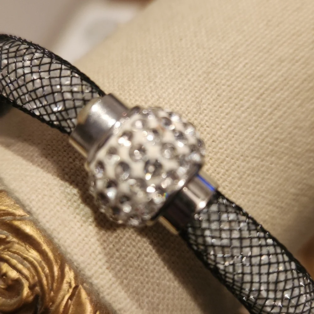 Silver and Black Mesh Bracelet